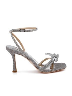 New Badgley Mischka Effie Strappy Bow Stiletto Heels Silver Antique Sz 7.5